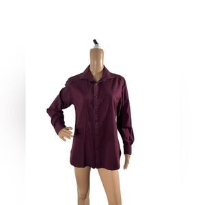 Michael Kors Women’s Burgundy Button Down Collared Long Sleeve Blouse Size M